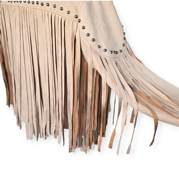 Blue B Collection Faux Suede Fringe Studded Cropped Jacket, Size Medium - Picture 10 of 13